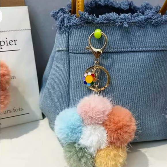Multicolor Pom Pom Keychain cutest ever bag candy - Picture 2 of 4